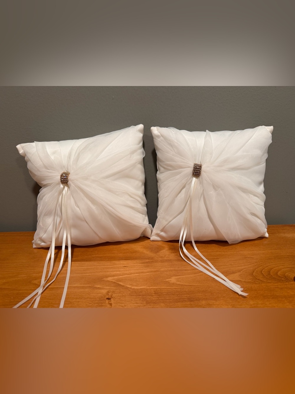 Set of Ring Bearer Pillows, Off White/Cream, Like New, Rhinestone Decor